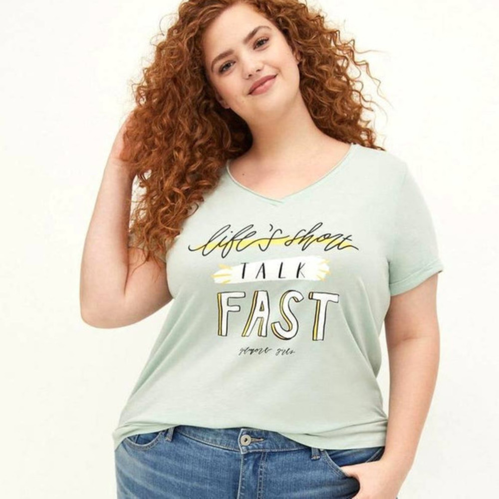 Torrid 5 (5X 28) Gilmore Girls Life's Short Talk Fast V Neck Graphic Tee T Shirt